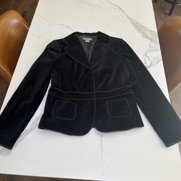 Ann Taylor Black Velvet Blazer Three Button Womens 6 Long Sleeve Collared NWOT - Picture 1 of 15
